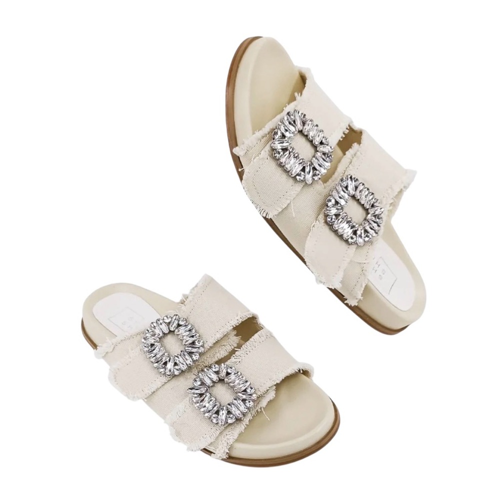ShuShop Ivory Jeweled Double-Buckle Slide Sandals